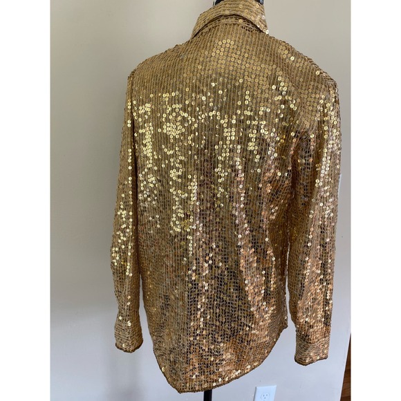 Marisol vintage gold sequin top jacket shacket size small hook and eye closure - Picture 2 of 3